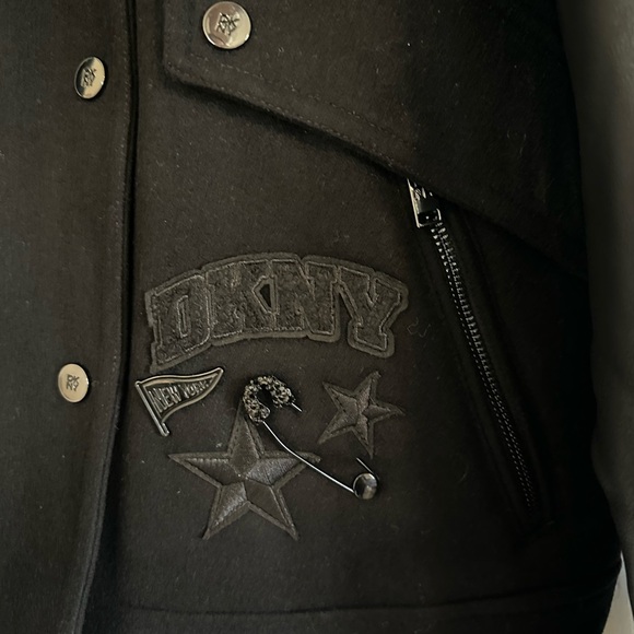 NWT DKNY Black Leather Like Varsity Jacket. Size XS - Picture 3 of 6